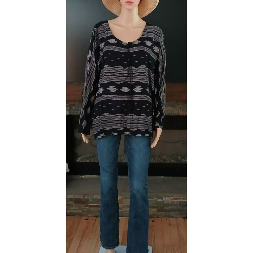 Old Navy Tunic Top Blouse Women's MEDIUM Long Sleeve Lightweight Aztec Casual - Picture 3 of 9